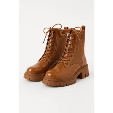 Ribbed Detailed Lace Up Combat Ankle Boots